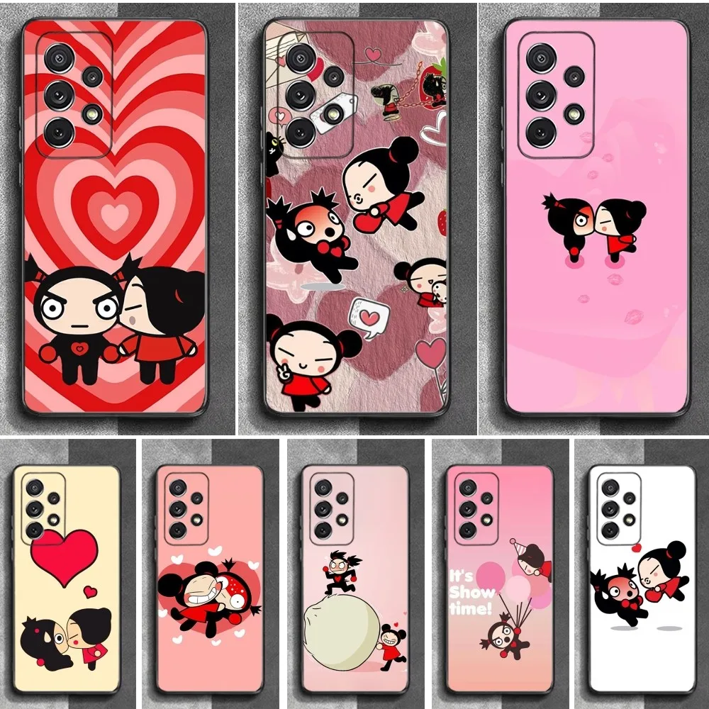 Cute P-Pucca G-Garu Cartoon Phone Case For Samsung S25,S24,S23,S22,S21,S20,S10,Ultra,Plus,Lite,FE,Soft Silicone Black Cover