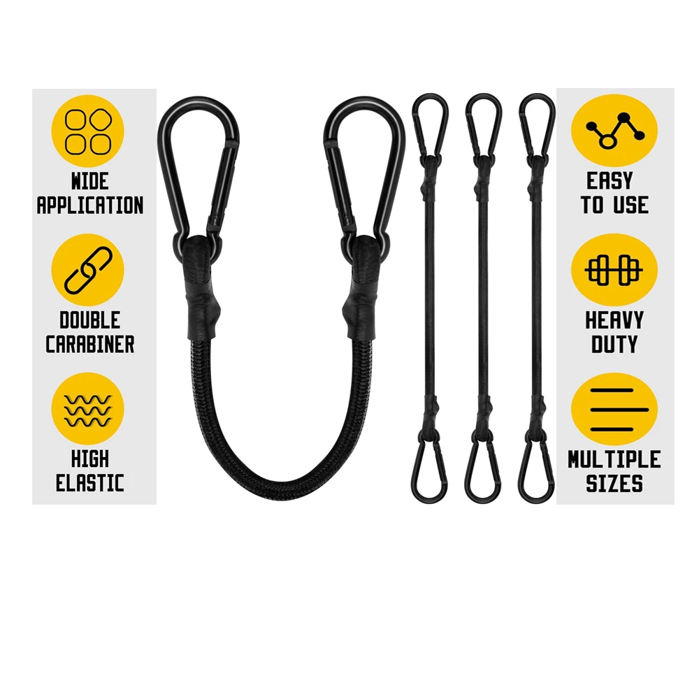 100cm Heavy Duty Bungee Cord with Carabiner Hook Superior Latex Straps Strong Elastic Rope Locks Luggage Camping Accessories