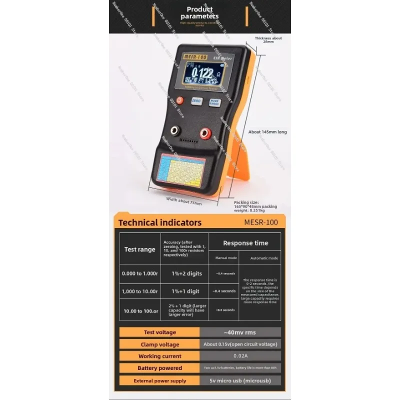 MESR-100 Auto Ranging ESR Capacitance Meter in Circuit Tester for Capacitor Internal Resistance Low Ohm with SMD Test Clip