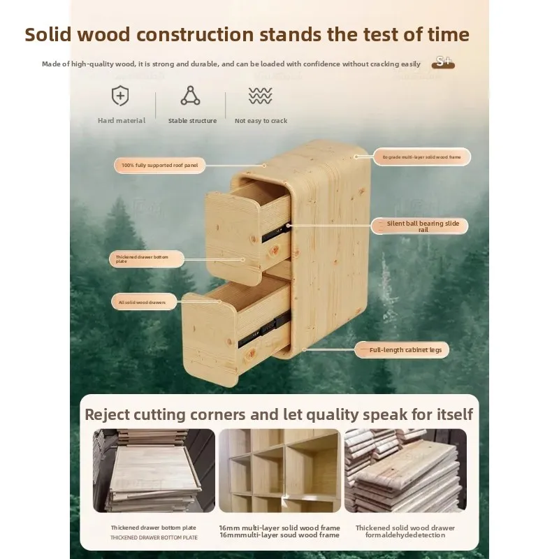 Comodino estremamente stretto Piccolo semplice e moderno armadio portaoggetti in legno massello a fessura ultra stretta Comodino color crema