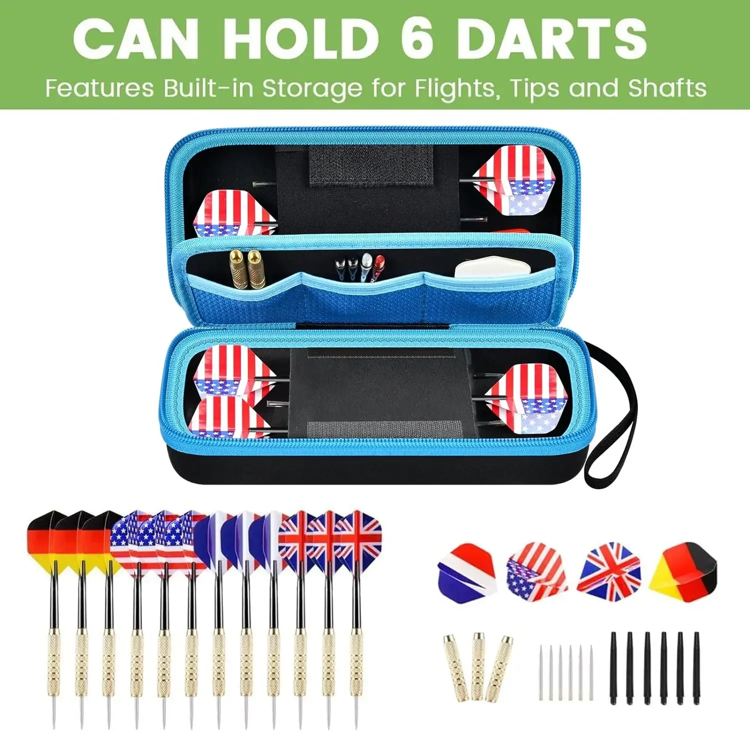 Dart Case Holder Bag for 6 pcs Steel and Soft Tip Darts Set, Storage Organizer Holds 6 Darts and Tips, Shafts and Flights