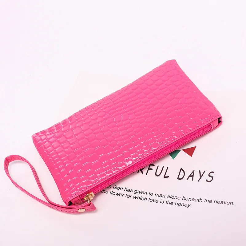 New Women Crocodile Pattern PU Long Wallet Litchi Grain Coin Purse Female Bag Wrist Bags Zipper Phone Pocket Credit Card Holder