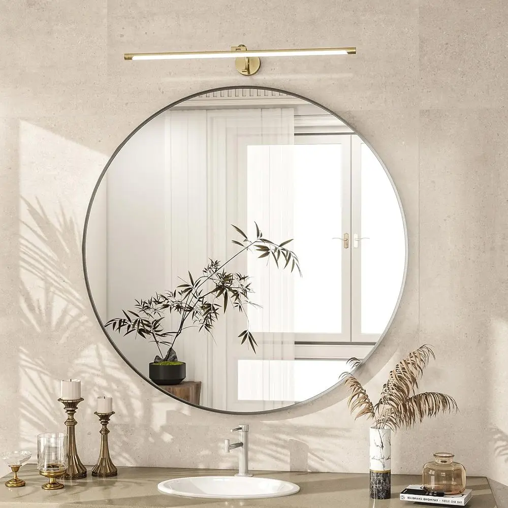 

Round Mirror Wall Mounted Mirror - 24" Circle Mirror Bathroom Vanity Mirror with e or Bedroom Living Room, Entryway Decor Black