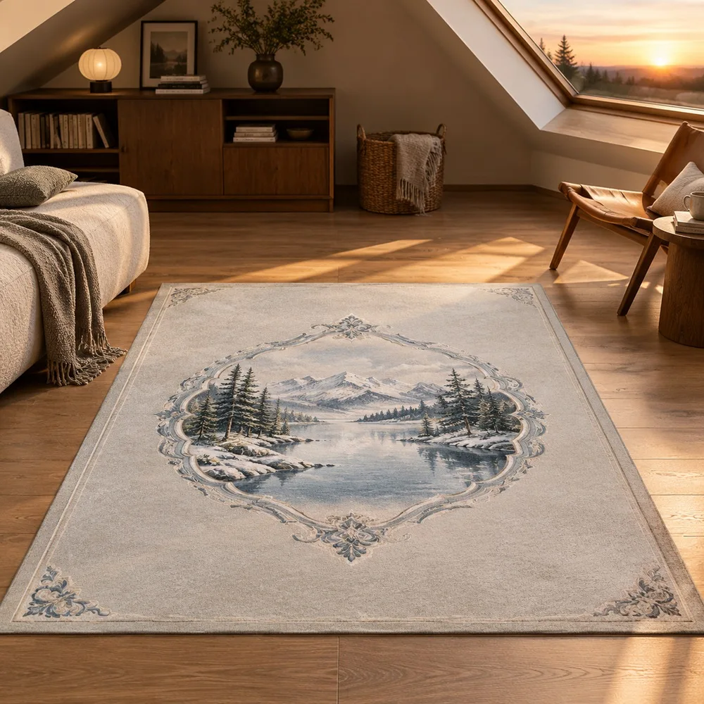 VIKAMA Floor Mat Warm Grey Frozen Lake Shore Winter Cozy Washable Walk In Closet Bathroom Hallway Bedside Home Decoration