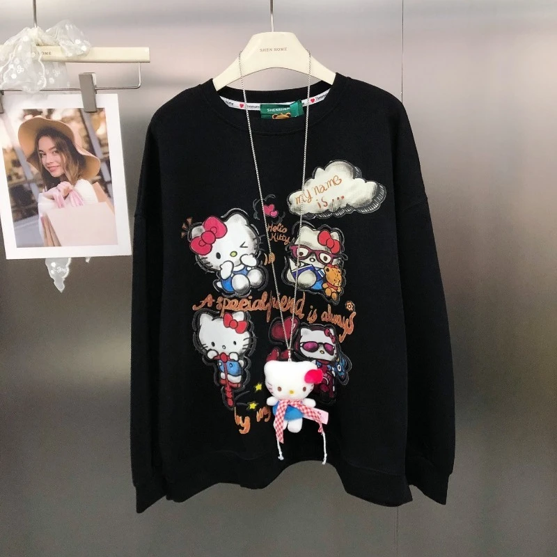 Nouveau Style coréen dessin animé avant et arrière imprimé sweat veste ample polyvalent jeune col rond pull couche de finition dames