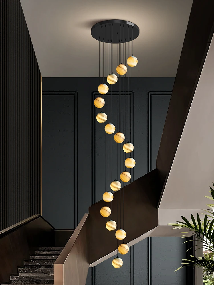 Staircase light pendant lamp creative spherical network red loft apartment pendant lamp villa Nordic duplex building pendant lam