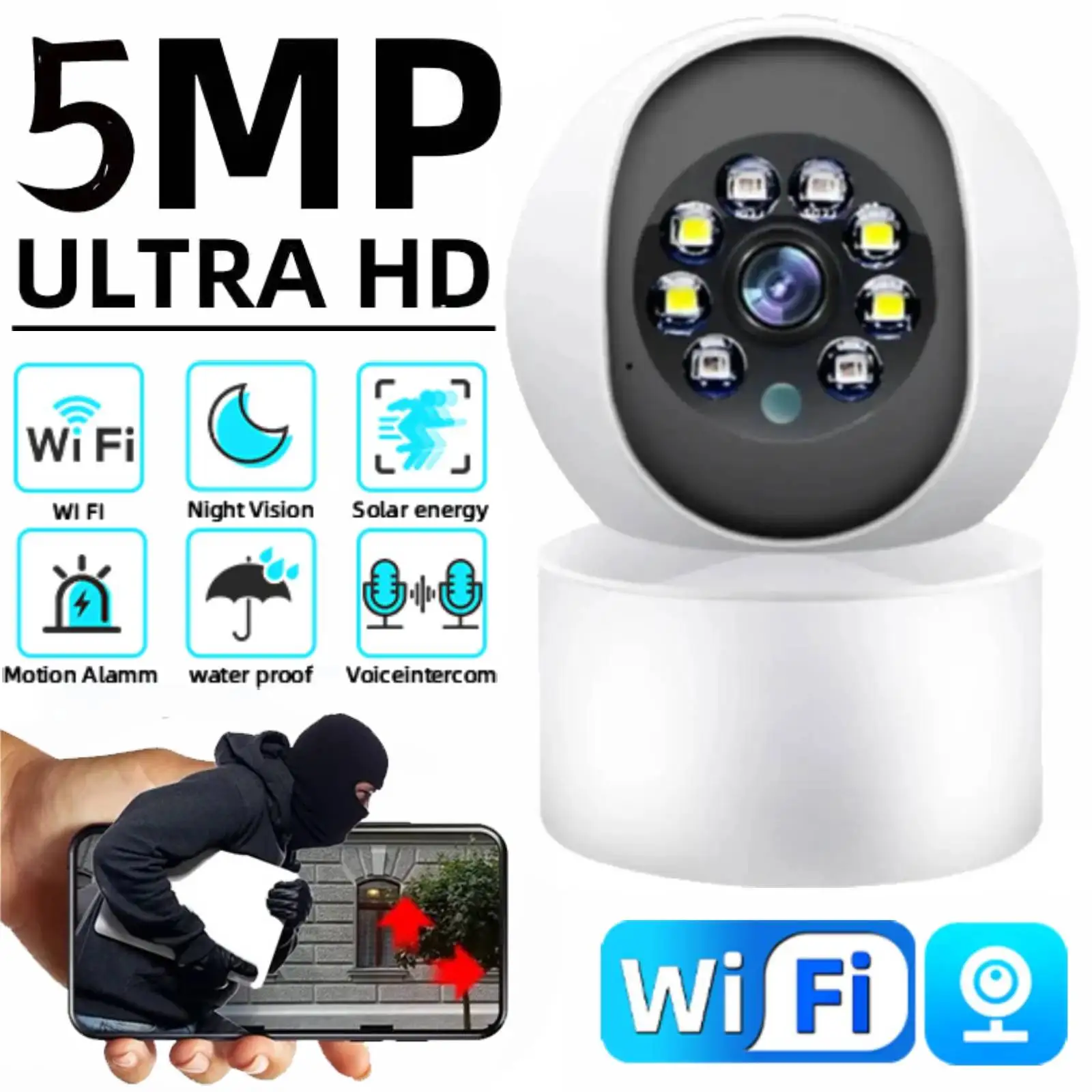 

5MP HD WIFI IP Camera Wireless Home Security Surveillance Camera CCTV Two Way Audio AI Auto Tracking Full Color Night Vision