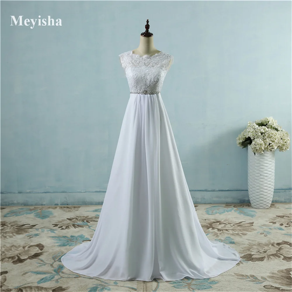 ZJ9058 Customized Beach Chiffon Wedding Dresses 2025 Empire Beaded Bridal Gowns Plus Size Customer Made