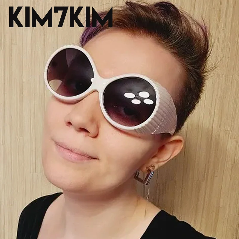 Oversized Steampunk Round Sunglasses Women Retro 2000\'s Wrap Around Sun Glasses For Female 2024 Fashion Big Frame Punk Sunglass