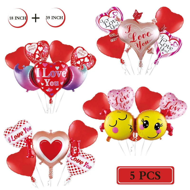 5pcs Gold Red Love Heart Shape Globos Wedding Foil Balloons Birthday Party Decorations Aluminum Marriage Valentine's Day