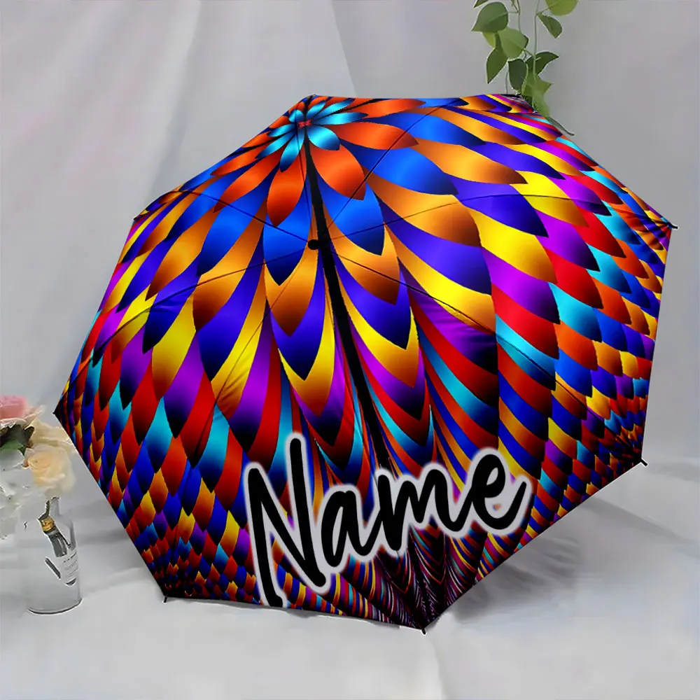 Custom Name  Vibrant Kaleidoscope Design Umbrella for a Stylish Look 8 Iron Ribs Folding Umbrella Auto-Open Fashion Sunshade