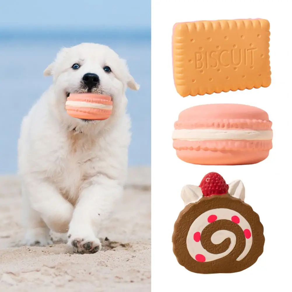 Dog Chew Toy Built-in Squeaker Simulation Biscuit Cake Bite-Resistant Latex Toy Exercise Training Interactive Soft Squeak Toy Sm