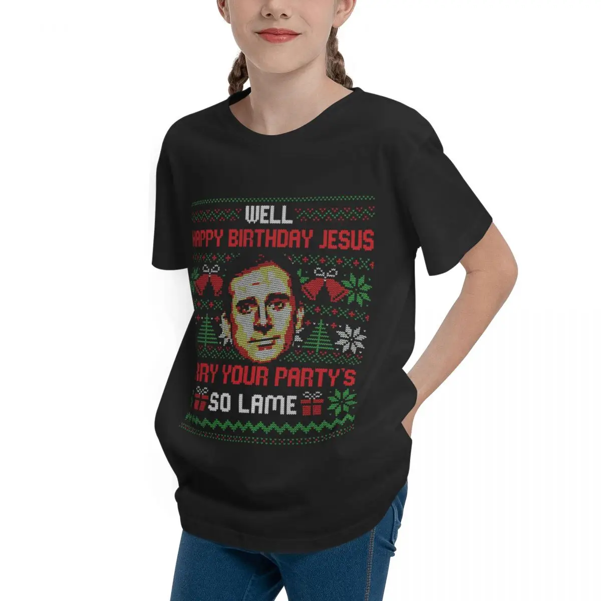 Teeanger Happy Birthday Jesus - Funny The Office Birthday Basic Short Sleeve T-Shirt Geeky Harajuku Tees Graphic Vintage