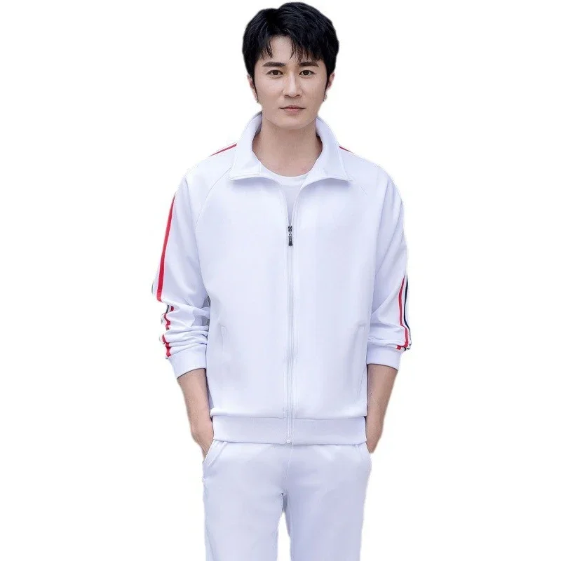 

New Arrival Men'S Sportswear Sets Casual Tracksuit Male Spring Autumn Suits 2 Piece Sweatshirt+Pants White Sports Clothing