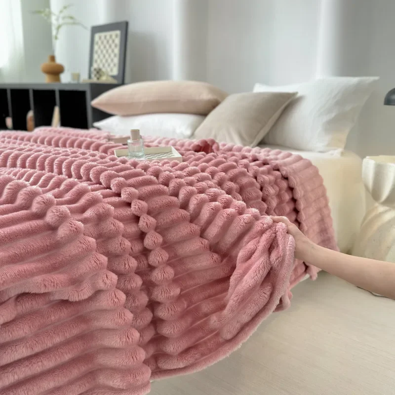 

Solid Thickened Imitation Rabbit Fur Plush Sofa Blanket Warm Flannel Pink Throw Milk Cover Blanket Reddish TV Purple Decorative