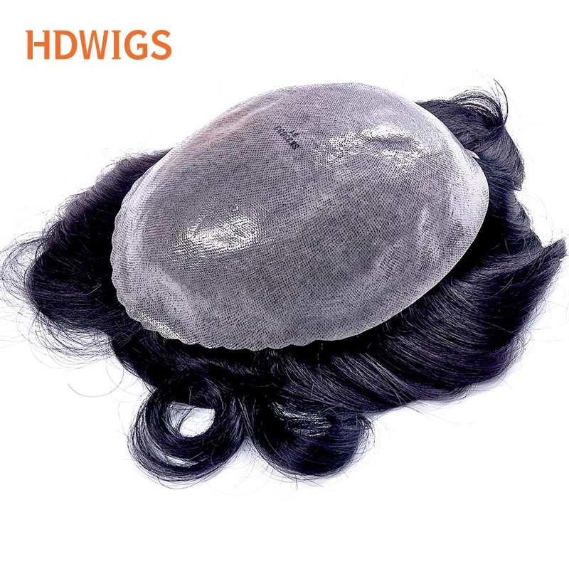 Men Toupee Thin Skin Men's Wig Full PU 0.06-0.8mm Human Hair System Unit Vloop Indian Human Hair Wig 100% Human Hair Natural