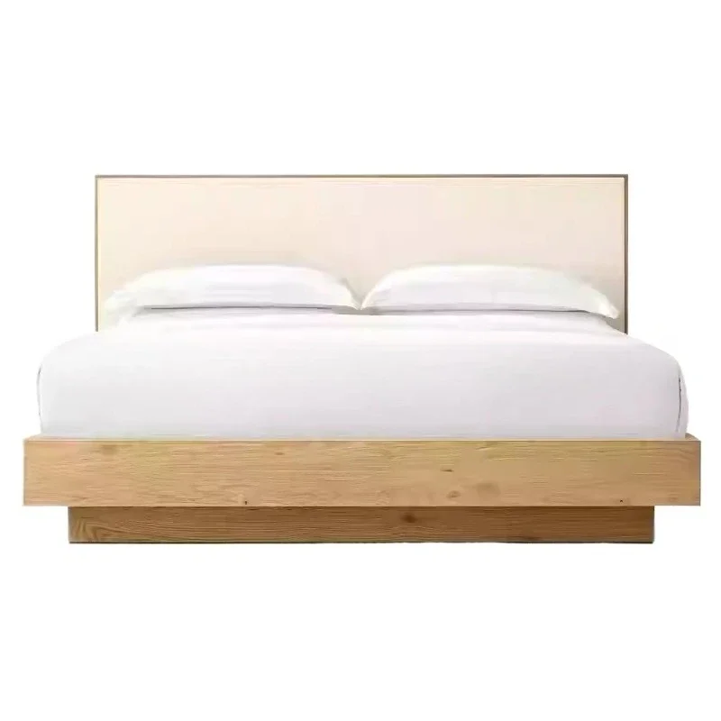 

American Simple Solid Wood Double Bed King Bedroom Furniture Travertine Villa Hotel