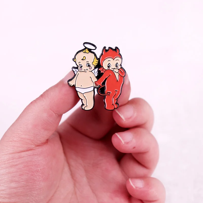 Angel and Devil Doll Badge Enamel Pin Brooch Jewelry Accessories