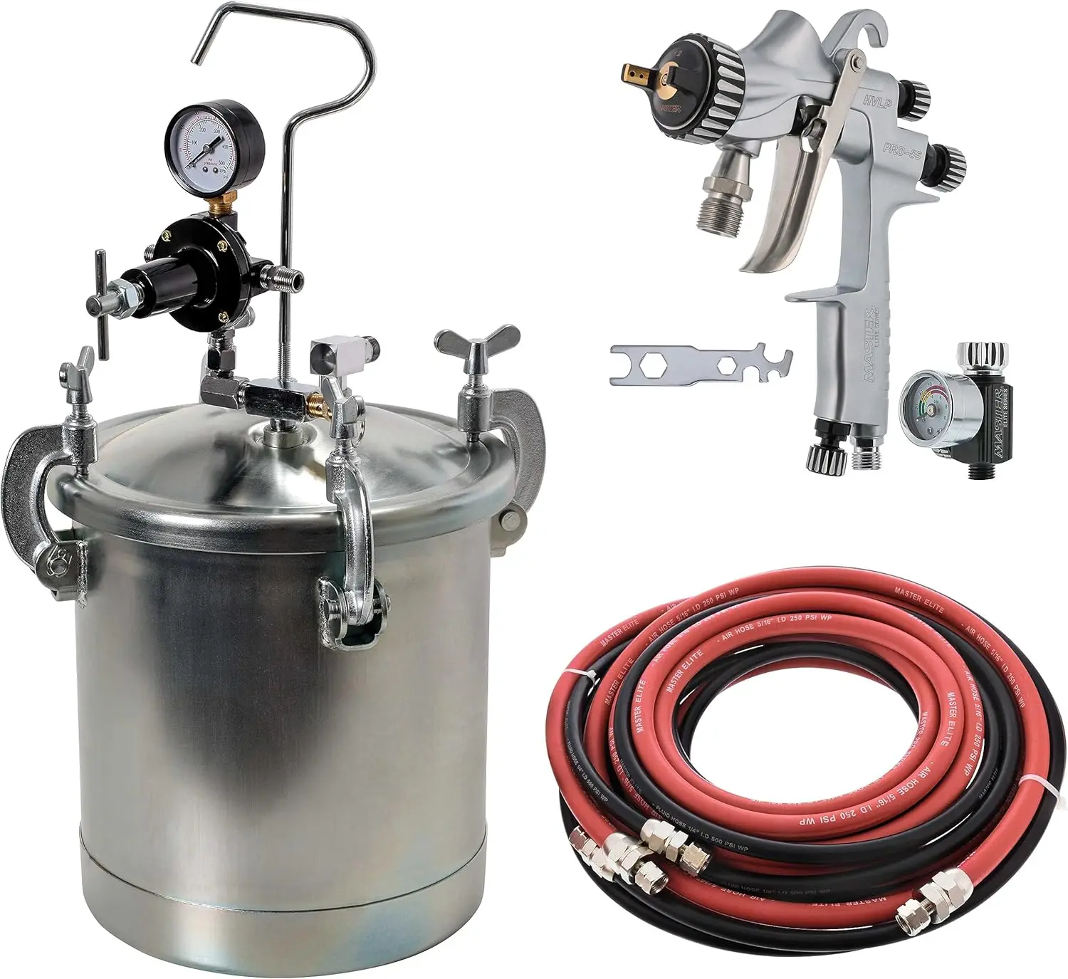 

Tcp Global 2.5 Gallon - (10 Liter) Pressure Pot Paint Tank With Regulator Pressure Gauge And Master Elite 55 High-Performance