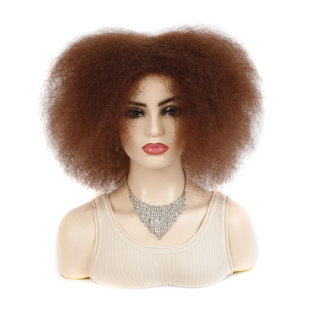 

Афро-кудрявый короткий пышный коричневый парик с естественным вьющимися волосами, свободная часть шапки для чернокожих женщин