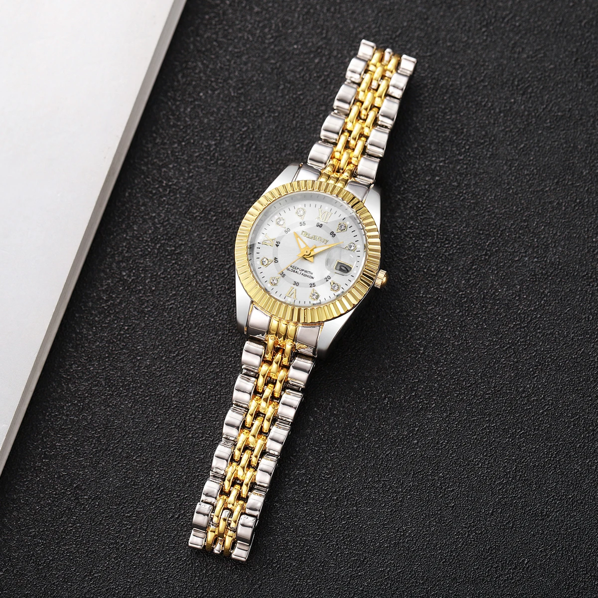 Modische Damen-Quarzuhr mit Roma-Zifferblatt, Strass, Edelstahl, Kalender, Armbanduhren, Reloj Mujer, Geschenk (ohne Box) – Detail 21