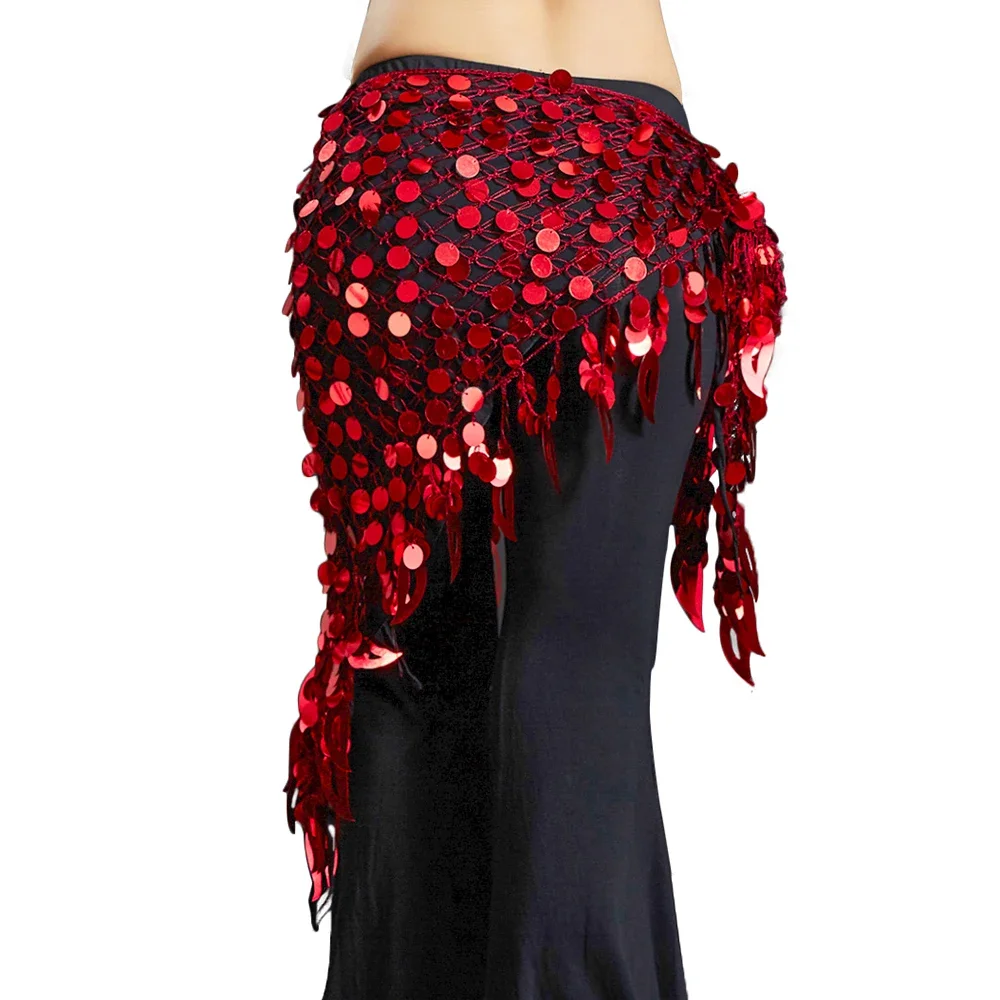 Belly Dance Costume Triangle Hip Scarf Sequin Fringe Tassels Belt Hand Crochet Belly Dance Hip Scarf Colour 11