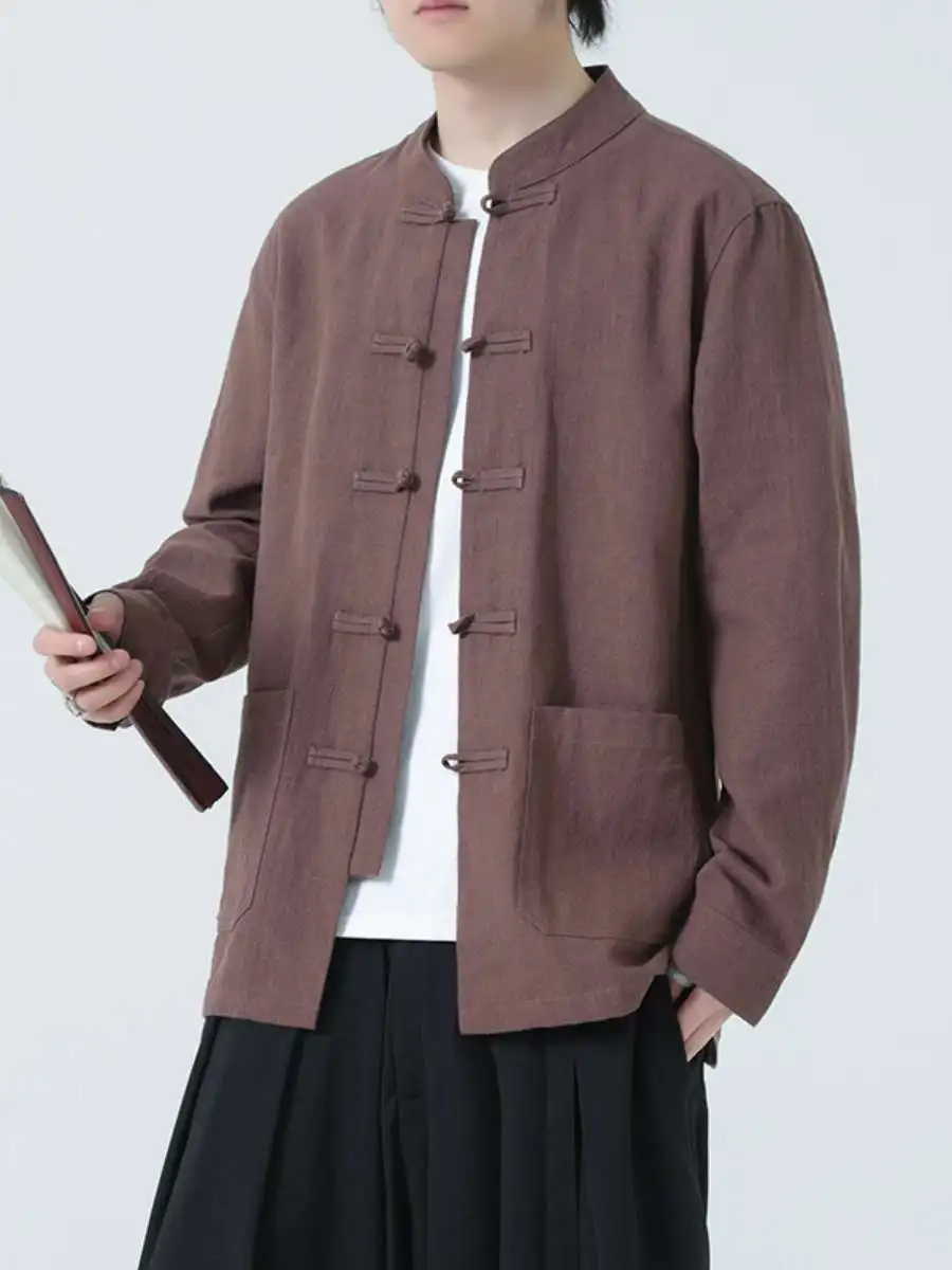 

Новая китайская льняная куртка-танк для мужчин, весенне-осенняя, из хлопка и льна, с воротником-стойкой, двубортная, в стиле Чжунган