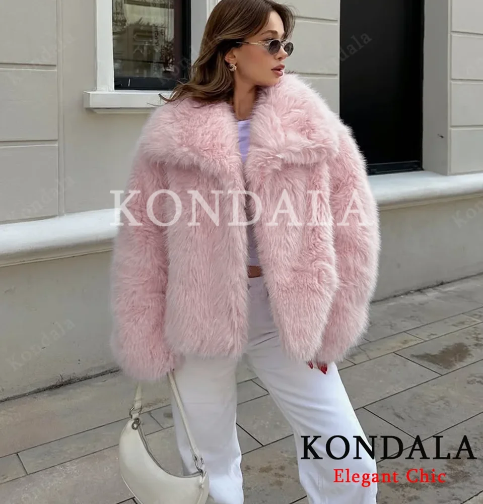 

KONDALA Elegant Luxury Christmas Party Faux Fur Jacket Big Lapel Jacket New 2026 Winter Spring Fashion High Street Lady Coat