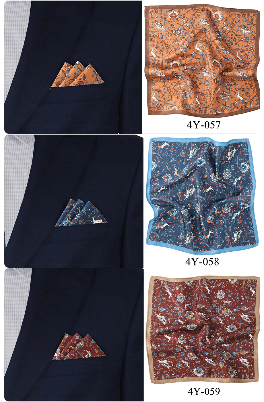 Tailor Smith Men's Classic Red Khaki Print Dot Handkerchiefs Paisley Floral Pockets Square Wedding Hankies Business Gift for Him