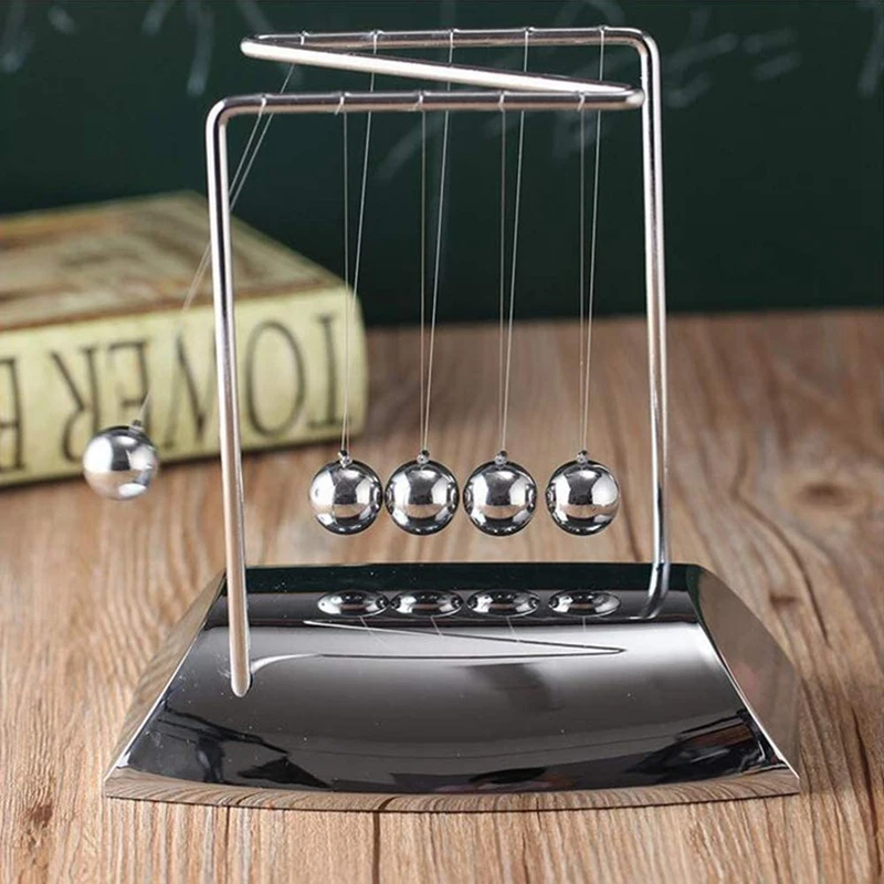 Newton Balls Bring 5 Balls, Z Shape Newton Cradle, Electroplated Metal Material Pendulum Balls with Base,Physics Gadget