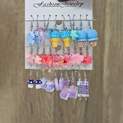 15 pairs of resin earrings set, colorful simulation cute cartoon creative girl earrings