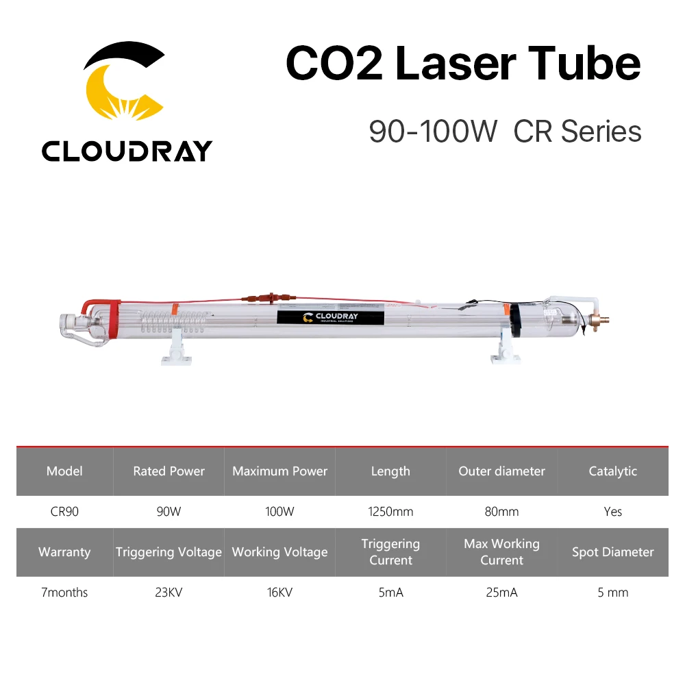 Lampa laserowa CO2 Cloudray 90W CR90, długość 1250mm, średnica 55mm/80mm, ulepszona metalowa głowica, szklana rura do lasera CO2. — zdjęcie 6