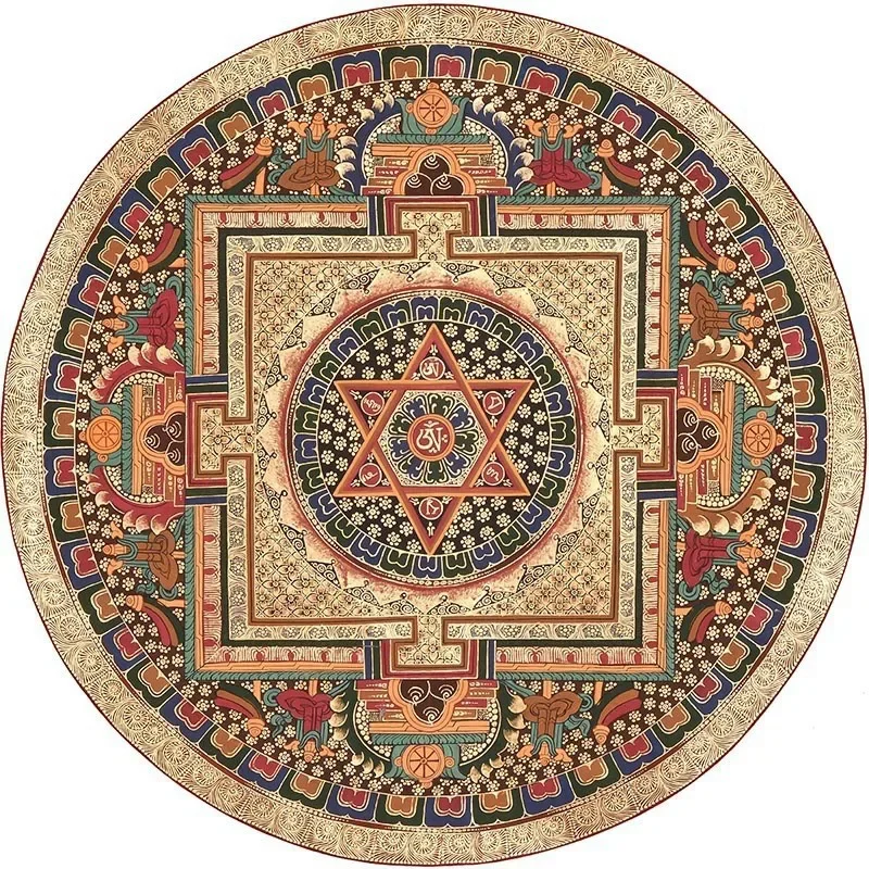 VIKAMA Tibetan Mandala Rug Featuring Timeless Thangka Art Perfect for Living Room and Bedroom with Serene Zen Vibes