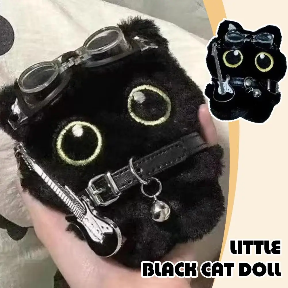 Cute Plush Black Cat Doll Pendant Keychain Pilot Little Black Cat Hanging Backpack Keychain Creative Cat Plush Phone Keychain