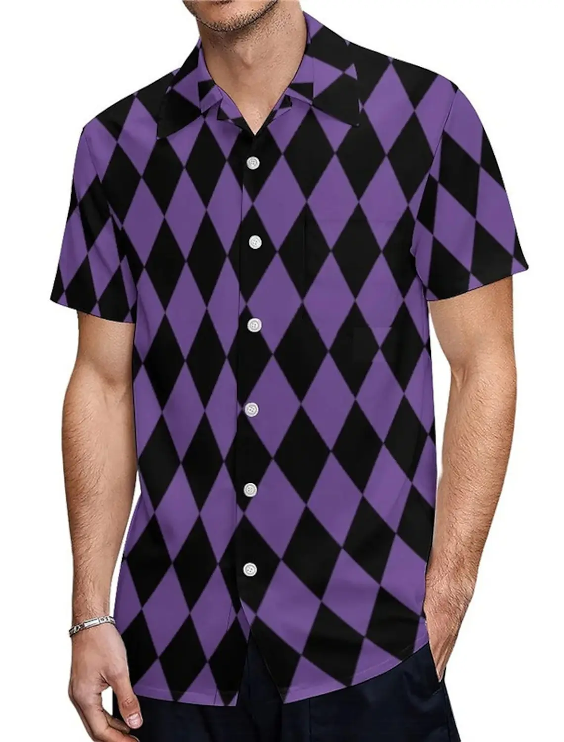 Camisa gráfica de celosía para hombre, ropa diaria para salir, fin de semana, manga corta, solapa, tela elástica de 4 vías, informal, Carnival Argyle