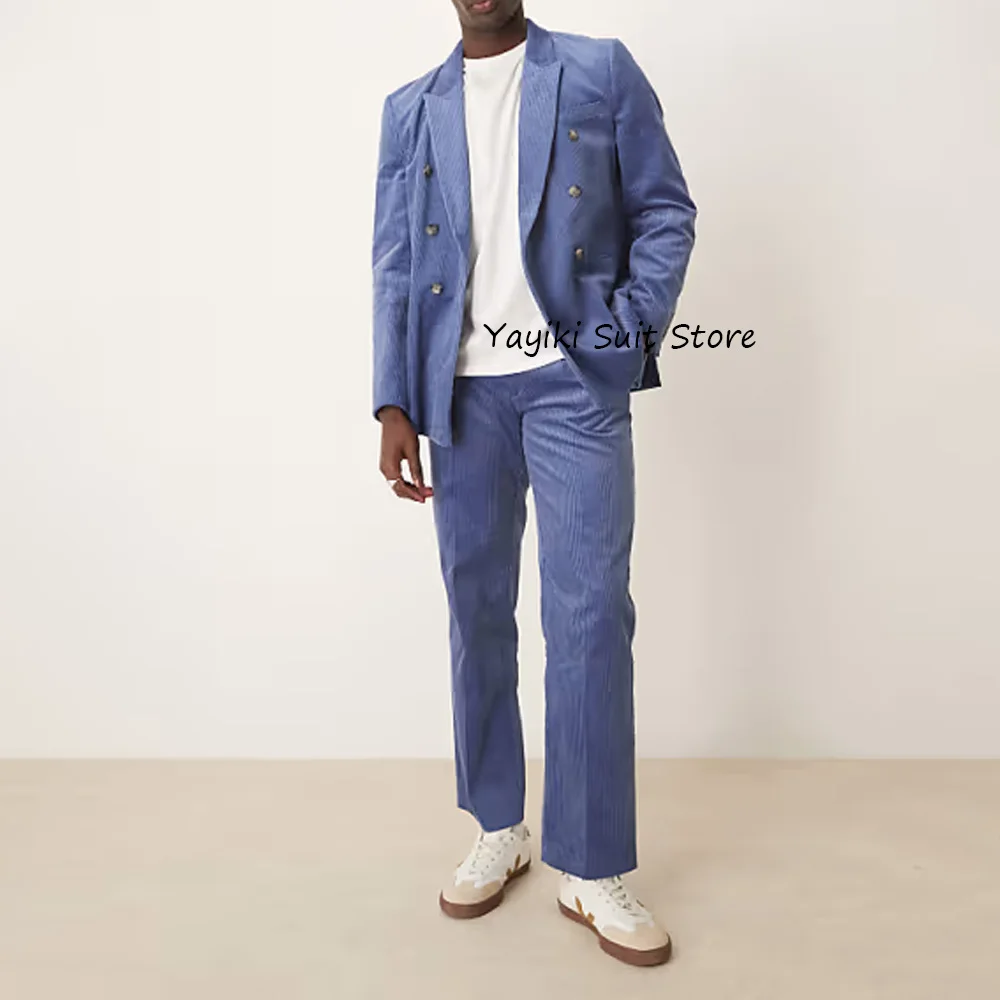 

Формальные элегантные костюмы, двубортный модный костюм, вельветовый комплект, мужской комплект из 2 предметов, мужской наряд, пиджак с воротником, классический мужской костюм