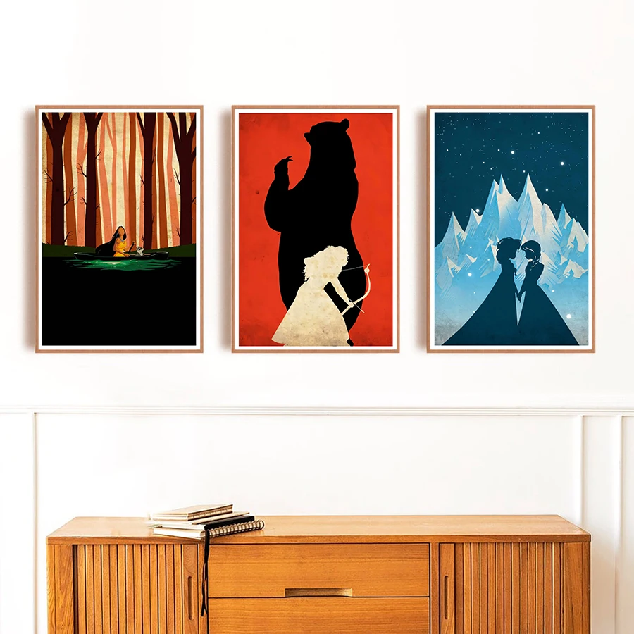 كلاسيكي ديزني ملصق فيلم مجمد للبنات ، الأميرة آنا وإلسا طباعة فنية ، لوحة قماشية عتيقة ، ميريدا شجاعة ، ديكور جداري #1