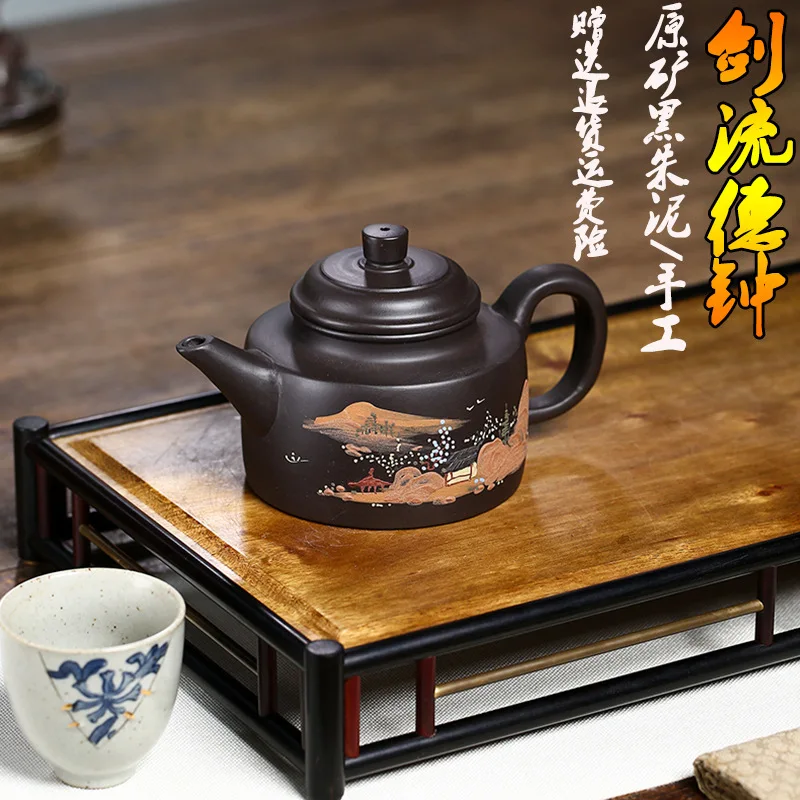 High Quality Yixing Handmade Purple Sand Tea Set Ore Black Sword Liude Zhong Pot Household