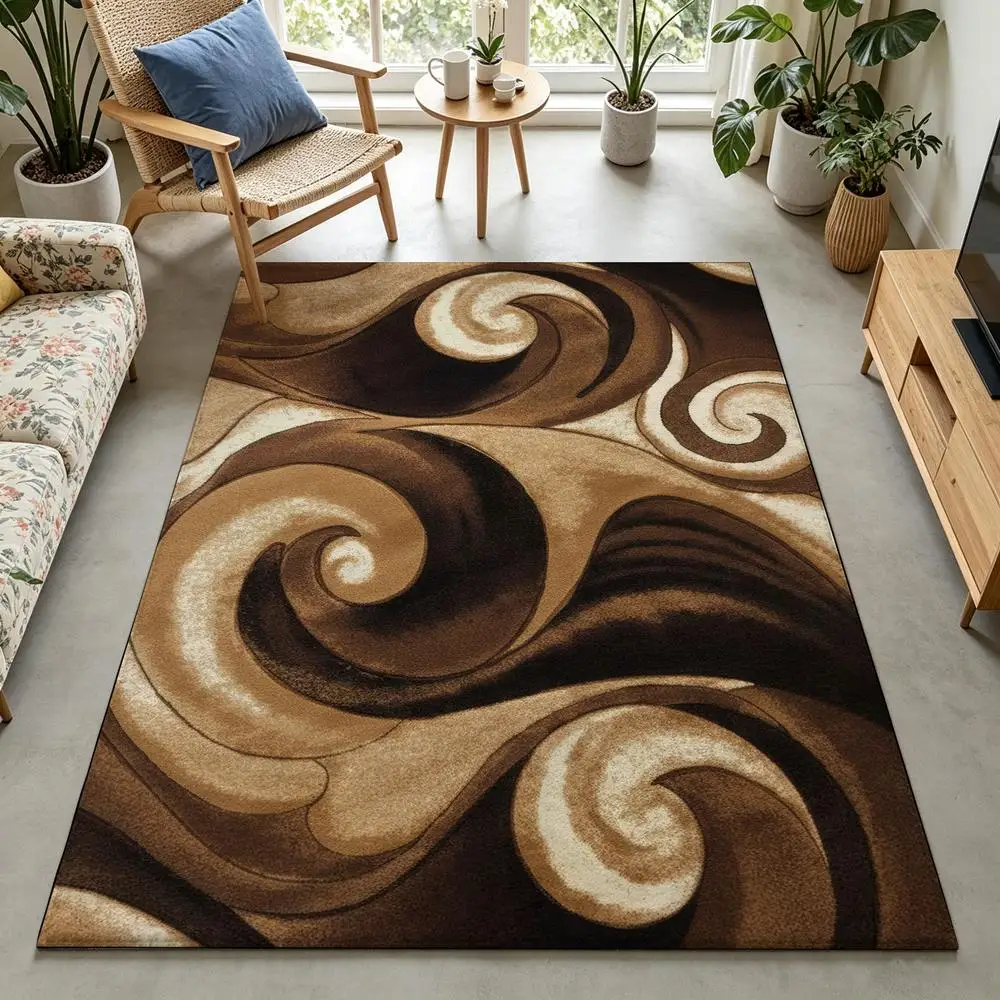 2D 1 piece soft and comfortable, easy to care, machine washable indoor rug, country style home decor with swirl pattern, suitable for under dining table, living room, bedroom, entryway, office, hallway floor spaces