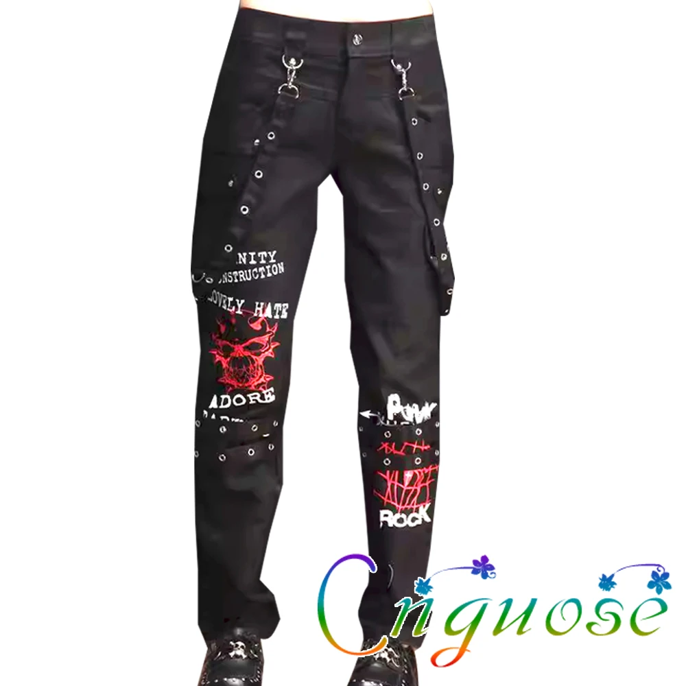 2023 Mens  Japanese visual Punk  Kill Matt Rock Style hip-hop skull with dark rivet Strap and Neutral Pants for Womens