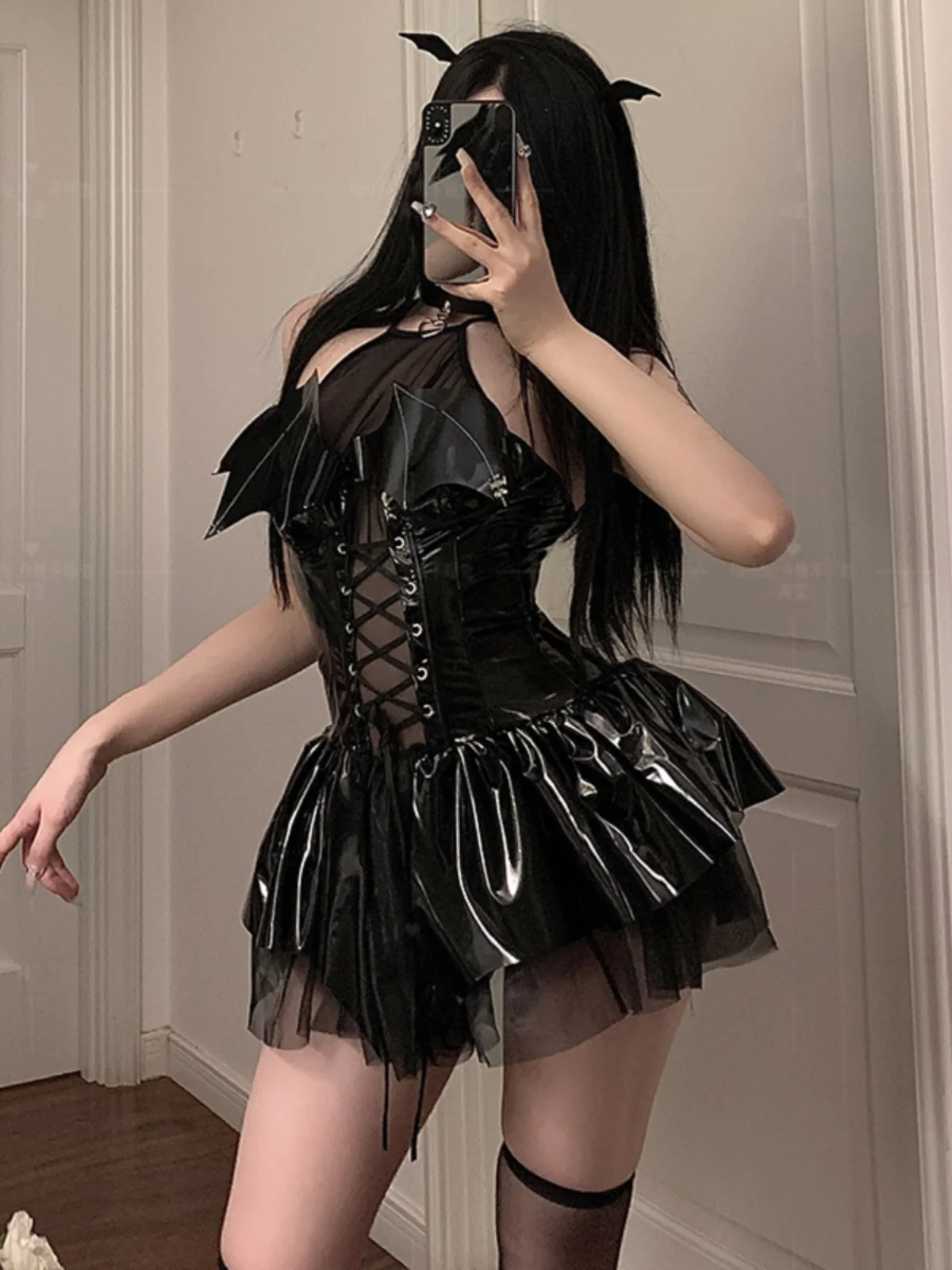Sexy Pure Desire Leuke Lakleer ort Rok Cos Halloween Kostuum Devili Dr orm Kleine Duivel Rok Dames Dr