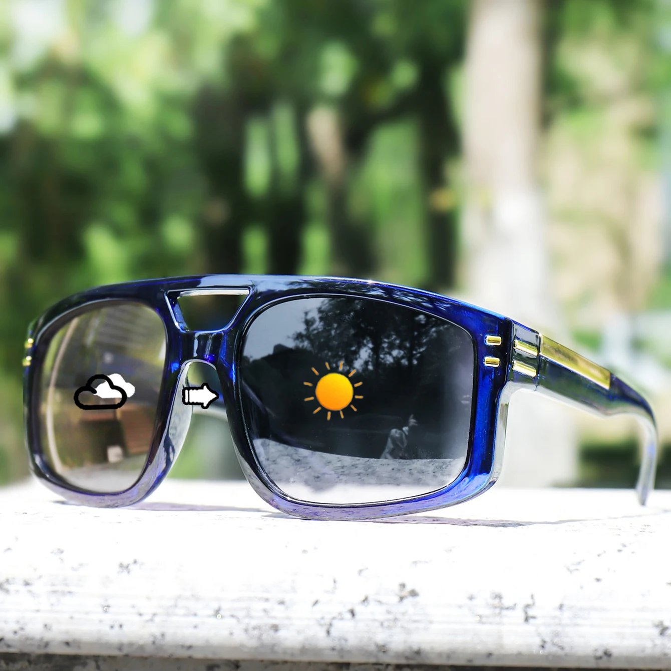 Photochrome Sonnenbrille für Damen und Herren, quadratisch, winddicht, lässig, modisch, für Outdoor-Sportarten, Laufen, Wandern, Radfahren