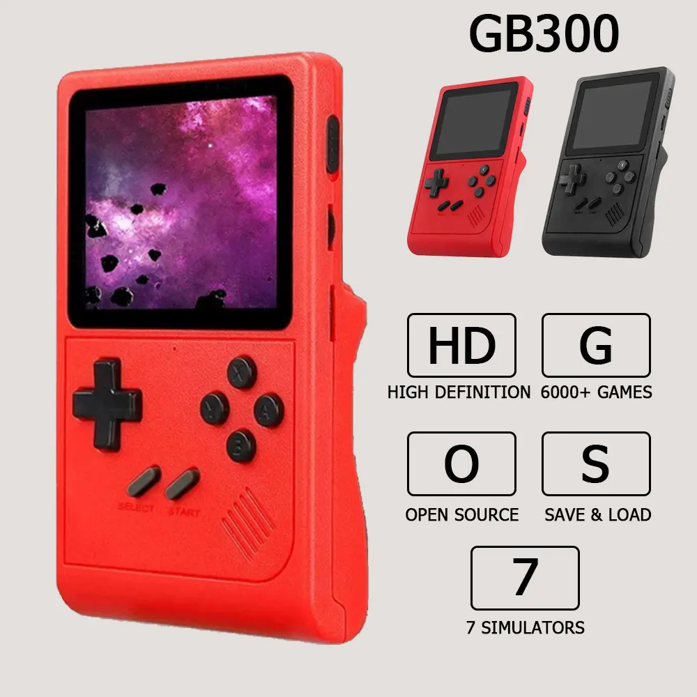 GB300 Portable Handheld Game Player 3.0 inch Screen TV Video Game Console AV Output Retro Game Console Built-in 6000+ Games Kids