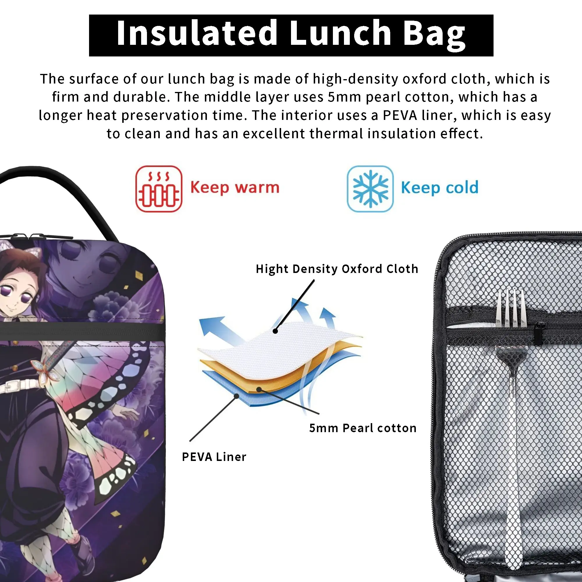 Custom D-Demons Slayers Thermal Insulated Lunch Bags Cartoon Anime Portable Lunch Container Work School Travel Storage Food Box view 3