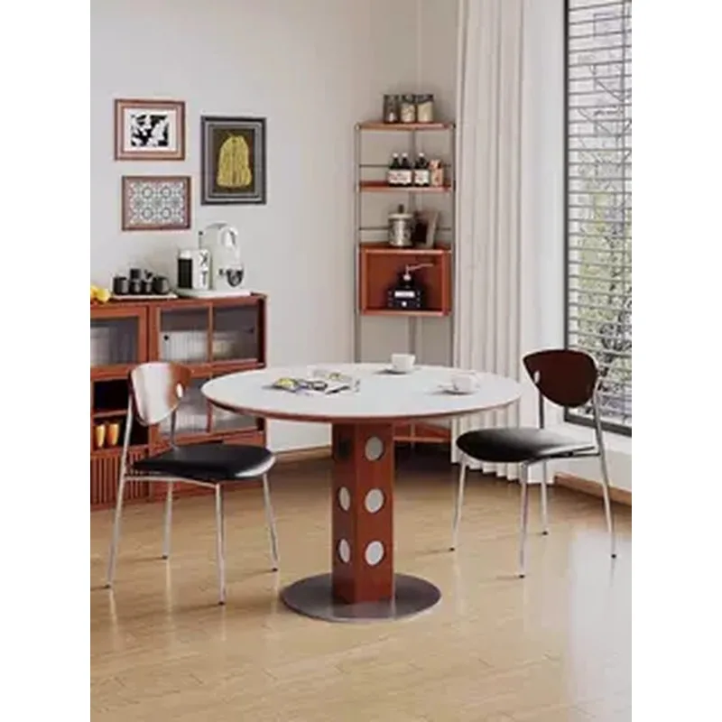 

Slate round table retro metal legs round dining table medium antique small apartment eating table