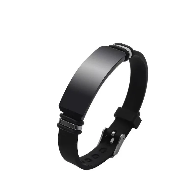Personalized Custom Photo Name Stainless Steel Men's Bracelet Fashion Black Silicone Watch Band Bracelets Father's Day Christmas