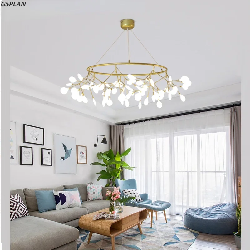 GSPLAN Modern Tree Shaped Chandelier Decorative Round Chandelier Hanging Led Chandelier Modern Firefly Round Chandelier