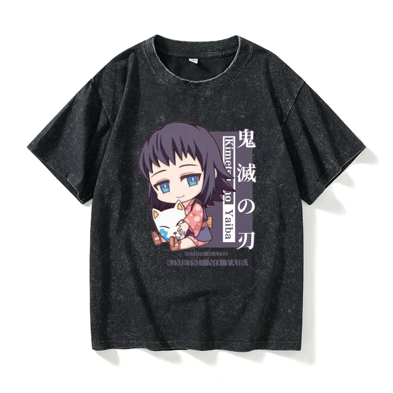 

Loose Casual ort Sve round Ne T-irt Anime Surroundings Men's Women's Ghost Slayer Chara Cotton Summer Leisure Clothes