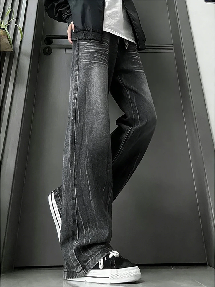 

Bla Lightning Pattern Men's Jeans Slim Fit Lengthening Legs Spring American High Street Straight Tube Pants Casual Wear