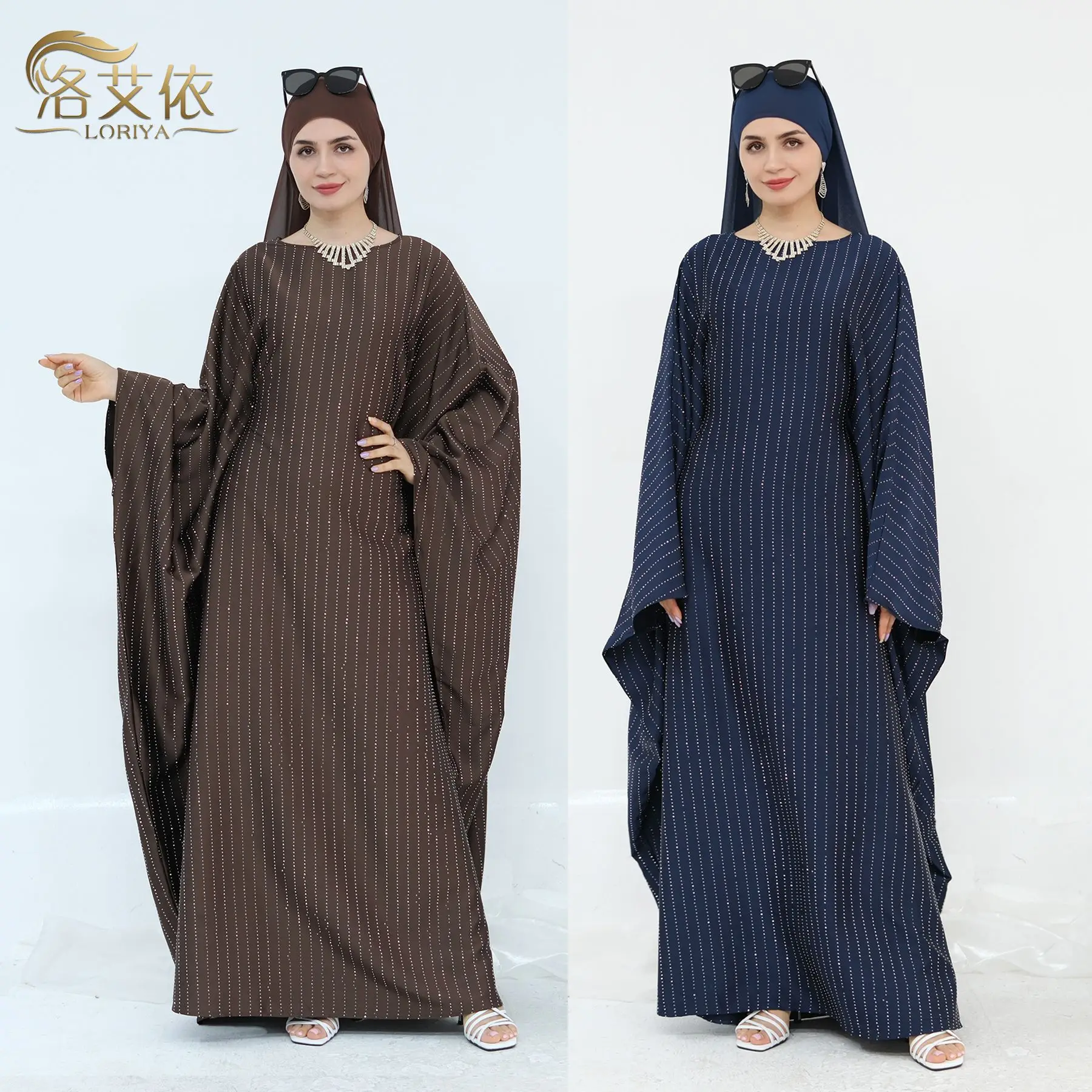 

Muslim Women Long Loose Maxi One Size Dress Dubai Hot Diamond Robe Luxury Banquet Dress Abaya Robe